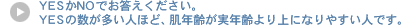 YESかNOでお答えください。YESの数が多い人ほど、肌年齢が実年齢より上になりやすい人です。